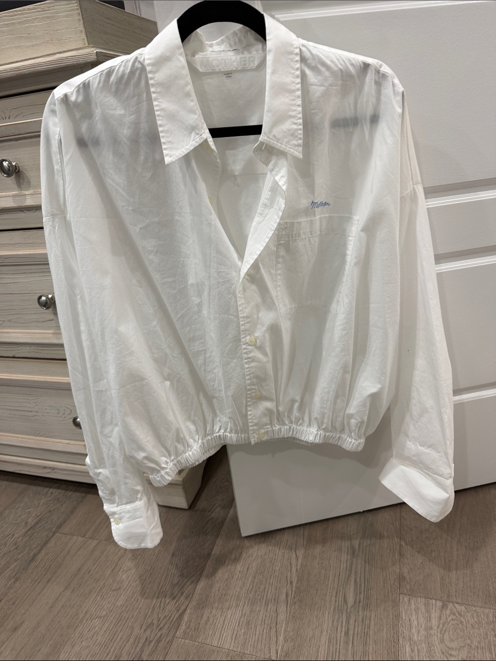 MOTHER Frenchie White Button-Front Cropped Blouse